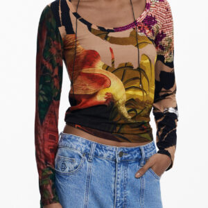 DESIGUAL T-SHIRT MANICHE LUNGHE DONNA MARRONE