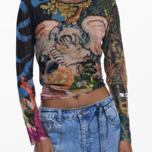 DESIGUAL T-SHIRT MANICHE LUNGHE DONNA NERO