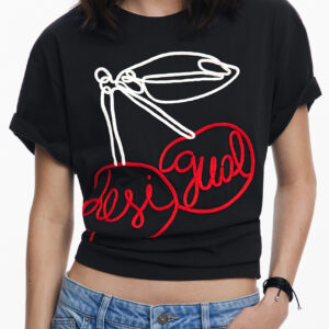 DESIGUAL T-SHIRT MANICHE CORTE DONNA NERO