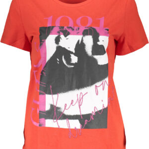 GUESS JEANS T-SHIRT MANICHE CORTE DONNA ROSSO